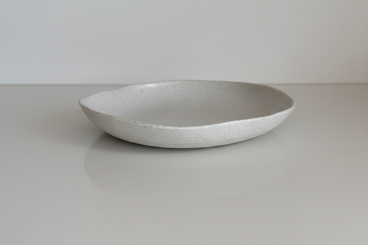 Ceramic platter back with Agora branding and neutral white background - Image 5