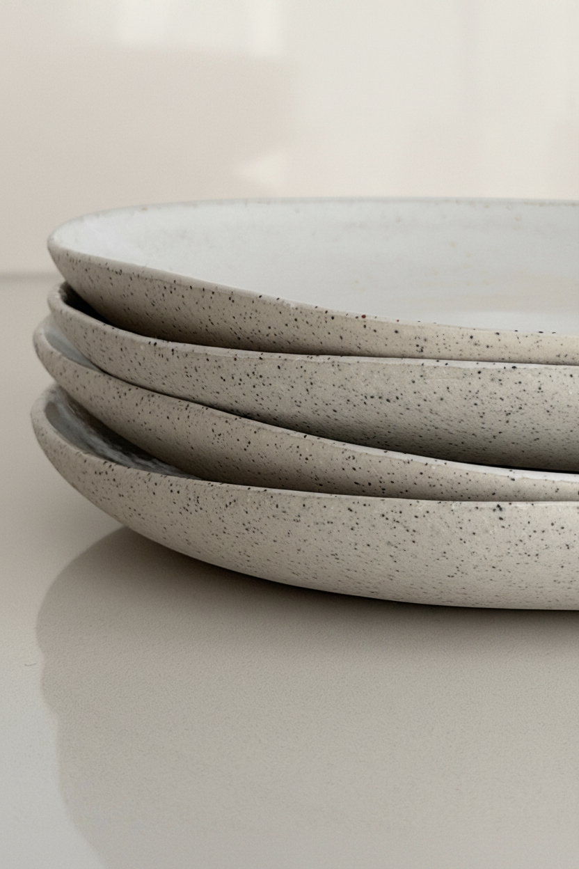 Stacked plates close-up – warm white background