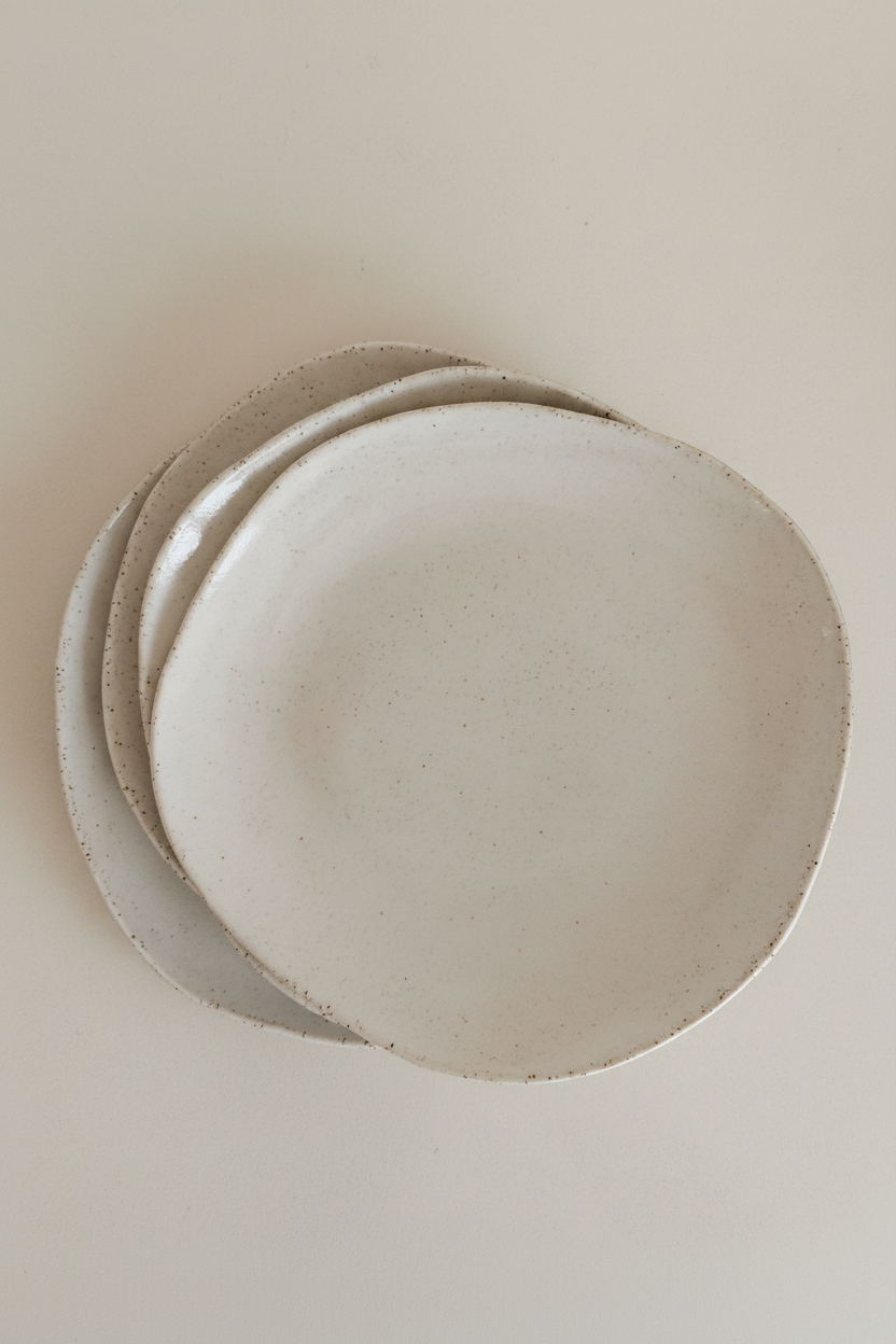 Three stacked plates side view – warm white background
